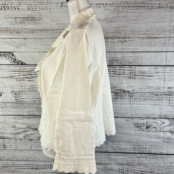 Vintage Ivory Handmade Dressing Bed Jacket Chemise Robe Lace Collar size L/XL - Picture 14 of 16